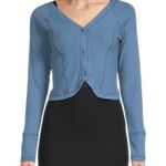 Area Stars New Ribbed Tulip Hem Cardigan Button Front Crop Top Blue Size Medium Photo 0