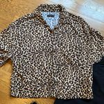 Cotton On Animal Leopard Print 3/4 Sleeve Button Front Cropped Blouse Tan Medium Photo 6