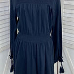 Topshop Smocked Long Sleeve Jersey Knit Skater Dress Blue 8 Photo 0