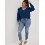Torrid NWT Blue French Terry Ruffle Shoulder Pullover V Neck Sweatshirt Size 1X Photo 1