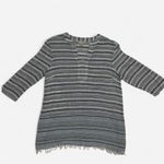 Charlie Paige Blue White Striped V-Neck Tunic Top Fringe Hem Size L Photo 2