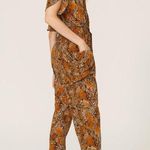 Gilner Farrar Jade Viper Snakeskin Print Puff Sleeve Jumpsuit Size XL Brown Photo 1