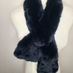 Genuine Rex Rabbit Fur Black Rosette Slip Thru Scarf Luxury Accessory Photo 1