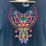 Patio Casuals Boho Patio Dress Small Black Embroidered Stretch Jersey Dress Midi Photo 4