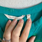 Soft Surroundings  Teal Floral Cheetah Print Henley Button V-Neck Blouse Womens L Photo 3