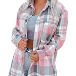 Pink and Gray Plaid Long Sleeve Oversized Button Down Shirt Size L Photo 0