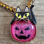 Betsey Johnson  Gold Tone & Crystal Black Cat & Pink Pumpkin Pendant Necklace NWT Photo 2