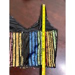 AQUA  Sequin Stripe Crop Top V Neck Spaghetti Strap Black Women's Size M Photo 7