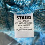 STAUD Becca blue tweed zip-up fringe hem halter crop top size 10 M medium Photo 11