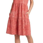 Frye  Women’s Sz Medium Bandana Print Sleeveless Dress Orange Tiered Cotton Photo 0