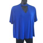 Excellent Boutique Plus Women’s Blue Keyhole Cutout Neck Blouse Size 0X Plus Photo 3