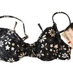 Salt & Cove Juniors Bikini Top Underwire Cinch Tie Front Floral Black White XS Size undefined Photo 2