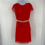 Badgley Mischka  Chiffon Dress 2 Red Flutter Holiday Glam Romantic Banana Pepper Photo 4