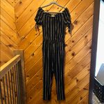 Derek Heart  Striped Off-The-Shoulder Tie-Sleeve Jumpsuit Photo 1