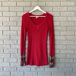 Free People Hyperactive Hippie Cuff Waffle Thermal Red Long Sleeve Shirt Medium Photo 3