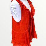 Free People  Ruffle Trim Hem Tomato Red Babydoll V Neck Sleeveless Tank size S |P Photo 0