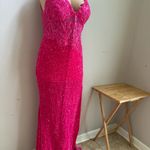 Wear You Love. Unique sparkle sequins slit front maxi dress deep pink size 14 Photo 7