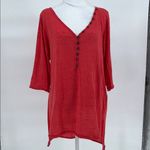 We The Free  Free People Red Henley Tunic Top Button Front Slouchy Large Photo 2