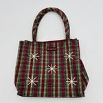 Longaberger  2009 Tote Snowflake/Holiday Plaid Fabric 9" x 9.5" Double Handle Photo 0