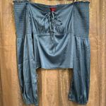 Guess  Dale Off The Shoulder Cyclone Blue Smocked Satin Top M NWT Photo 0