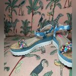 Betsey Johnson Betsy Johnson Faegan Denim PVC Floral Platform Chunky Daisy Wedge Sandals 8M Photo 2