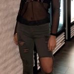 Boutique Olive Green High Waisted Ripped Jeans Photo 1
