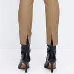 ZARA  Beige Camel Tan Faux Leather Slim Leg High Rise Pant Hem Slit Women’s Small Photo 1