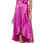 Maje  Fuscia Pink Satin High Low Midi Wrap Ruffle Dress Photo 1