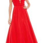 Mac Duggal Ieena for 55379 Red Plunging Neckline Ballgown Dress NWT Size 2 Photo 0