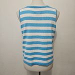 Quacker Factory  Retro Blue & White Stripe Cherry Sleeveless Sweater Size Medium Photo 4