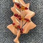Vintage copper beaded oak leaf brooch Brown Photo 0
