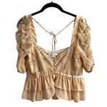Privacy Please  Lace Ruffle Crop Top Blouse Puff Sleeve Romantic Size Small Photo 0