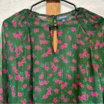 Modcloth  Green &‎ Pink Floral Metallic Sheer Long Sleeve Blouse Size M Photo 1