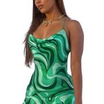 ZARA  Safia Dress Micro Mini 70s Inspired Criss Cross Straps Abstract Green Small Photo 13