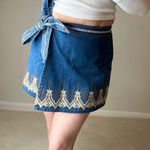 Free People Blue Cream Wrap Mini Skirt Photo 0