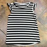 White Birch  Black White Strip Sleeveless Ruffle Tank Medium Photo 3
