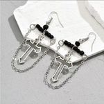Black and Silver Gothic Cross Earrings – NWT Photo 2