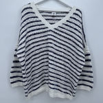 CAbi Blue & White Striped Peace Pullover Sheer Sweater Size Large Cotton Photo 0