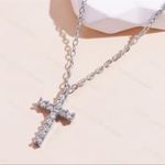 Silver Cubic Zirconia Cross Pendant Necklace for Women Photo 1