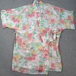 Morgan Taylor Intimates Robe Floral Vintage Size M/L Belted Short Sleeve Sheer Photo 0