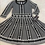 Nina Leonard Black and White Geometric Print Fit & Flare Sweater Dress NWT Photo 11