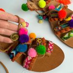 Elina Linardaki Gladiator Penny Lane Sandals Sz 38 Lace Tie Up Tassel Charms Pink Photo 5