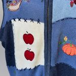 Vintage Southern Lady Fall Embroidered Sweater Vest Zip Patchwork Pumpkins 2X Blue Photo 1