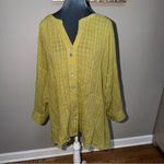 Soft Surroundings  Chartreuse Linen Crinkled Gauze Button Shirt Top Womens Large Photo 1
