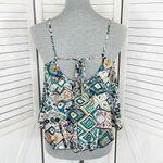 Elodie Tribal Print Tie Back Cropped Tank Top Y2K Teal Multi Size Small Photo 3