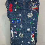 christmas sweater vest snowmen snowflakes beaded Blue Size M Photo 0