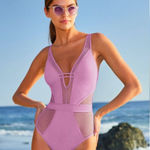 Becca New! Network Plunge-Neck One-Piece Swimsuit Lavender Sz Small $148 Photo 0