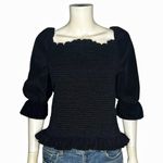 Ann Taylor Black Velvet Corduroy Ruched Bodice Coquette 3/4 Sleeve Top XL Photo 1