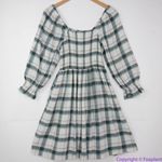 Madewell NEW  Lucie Elbow-Sleeve Smocked Mini Dress in Lebaum‎ Plaid, L Photo 3