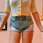 Yellow And White Striped Cropped Sweater Top Photo 4